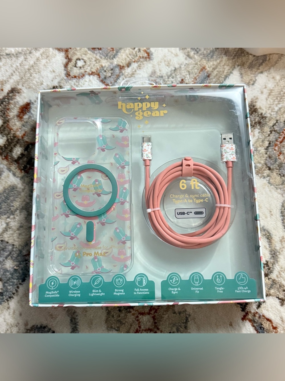 Pink Floral MagSafe-Compatible Phone Case & 6ft USB-C Cable